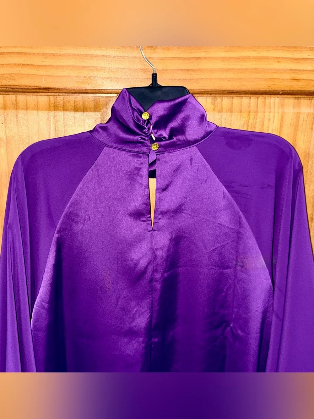 IMAN Purple Satin Keyhole Tie-Neck Blouse - Picture 8 of 11